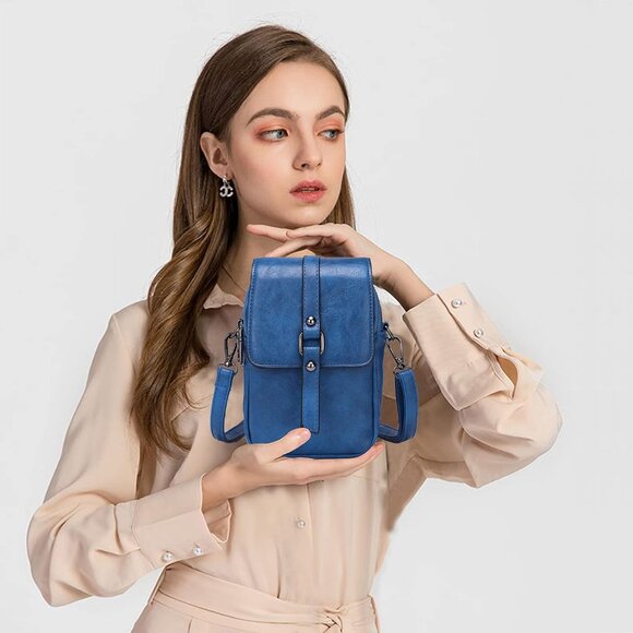 Women's Dark Blue Vintage Cross Body Phone Bag Small Messenger Shoulder Handbag - Picture 7 of 7